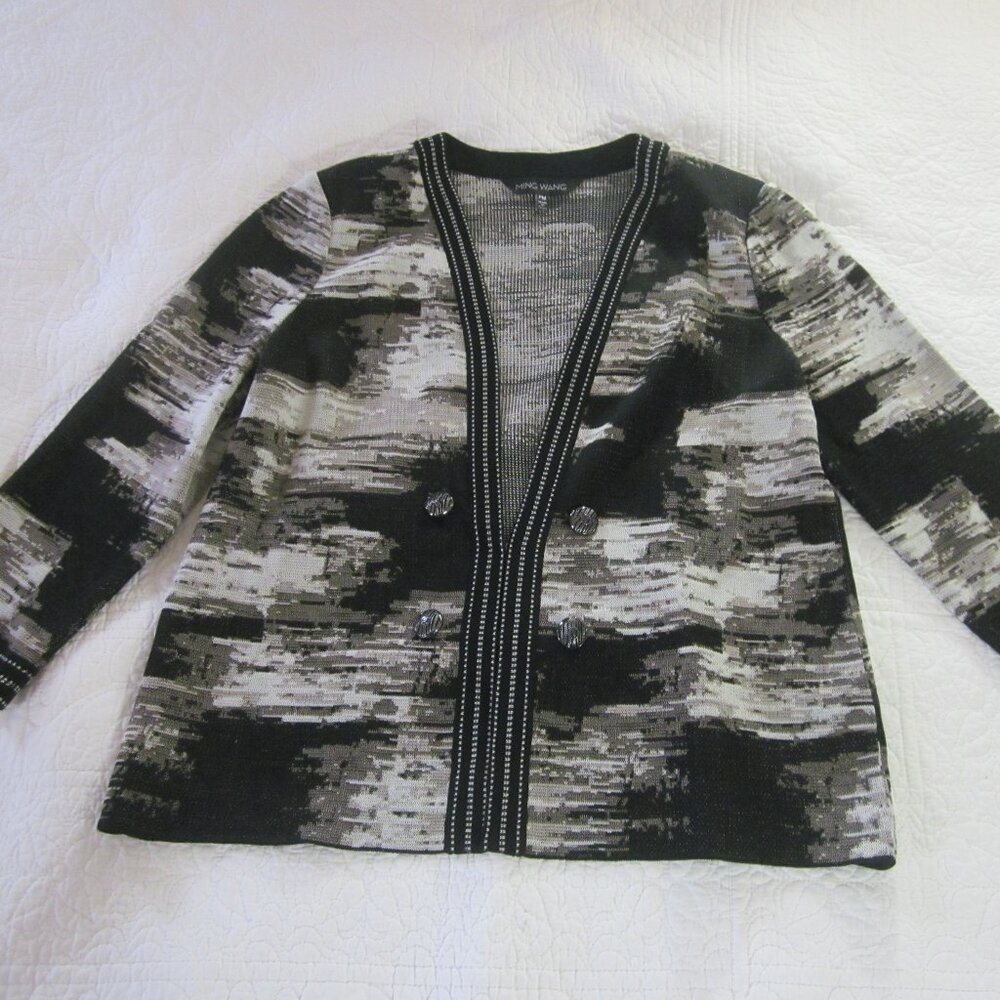 Ming Wang Jacket PM Black/Light Brown Abstract Print